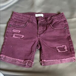 Mudd Maroon Distressed Denim Shorts